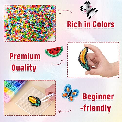 QUEFE 5200pcs Fuse Beads Kit for Boys and Girls, 24 Colors 5mm Melting Beads Set Including Pegboards, Ironing Paper, Tweezers, Colorful Hooks for Birthday and Christmas Gift - Image 4