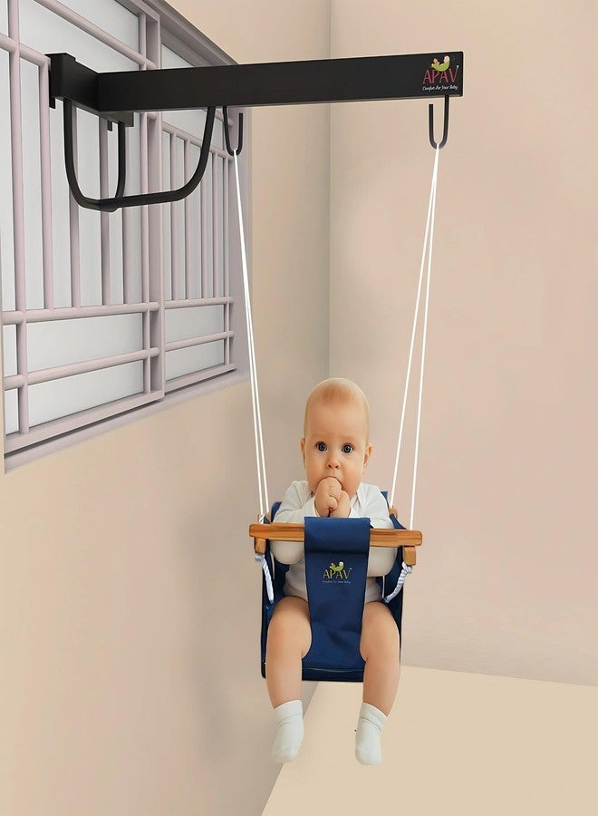 APAV 2 In 1 Baby Toddler With Window Hanging Metal Stand And Hanging Harness Function - Fun Activity For 6-12 Months Infant (Hanger With Zula (Swing)), 68 cm - Image 1