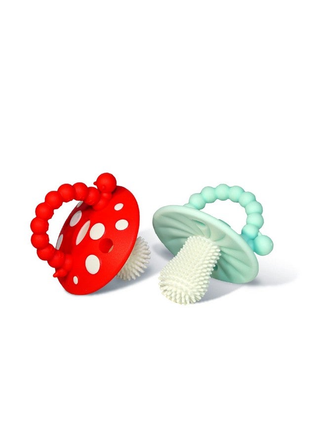 Razbaby Soft Silicone Infant & Baby 3M+ Teether Toy Massaging Bristles Teething Relief Pacifier Soothes Sore Gums Handsfree & Easytohold Chompy Teether Bpa Free (Redblue) - Image 1