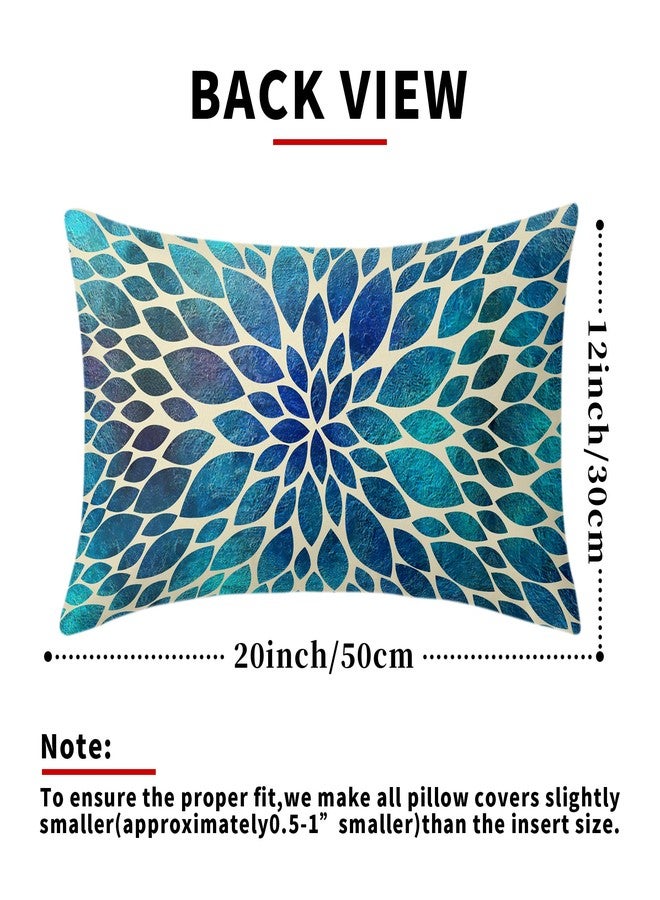 aportt Spring Teal Dahlia Pillow Covers 12X20 in Navy Blue Teal Floral Lumbar Pillow Cases Modern Abstract Recgantle Throw Pillows Set of 2 Summer Home Decor for Living Room Bedroom Bed Cushion Outdoor - Image 3