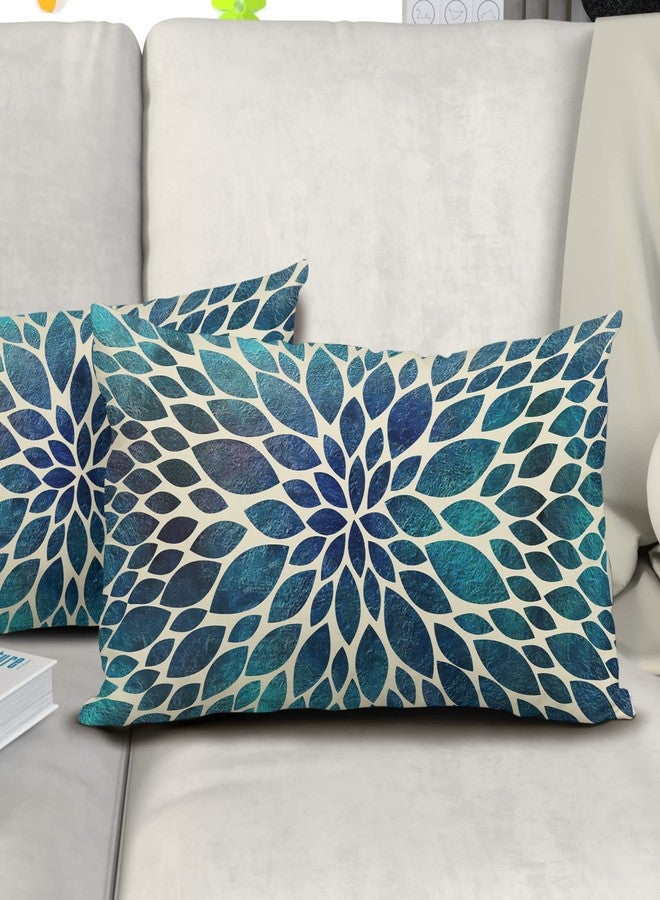 aportt Spring Teal Dahlia Pillow Covers 12X20 in Navy Blue Teal Floral Lumbar Pillow Cases Modern Abstract Recgantle Throw Pillows Set of 2 Summer Home Decor for Living Room Bedroom Bed Cushion Outdoor - Image 5