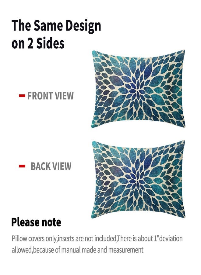 aportt Spring Teal Dahlia Pillow Covers 12X20 in Navy Blue Teal Floral Lumbar Pillow Cases Modern Abstract Recgantle Throw Pillows Set of 2 Summer Home Decor for Living Room Bedroom Bed Cushion Outdoor - Image 4