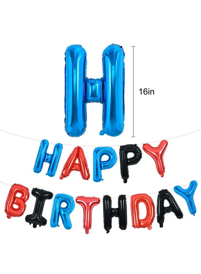 TONIFUL Happy Birthday Balloons with Ribbon Straw, 16 Inch Mylar Letters Birthday Sign Banner Bunting Reusable for Girls Boys Kids & Adults Party Decorations Supplies（Blue Red Black） - Image 2