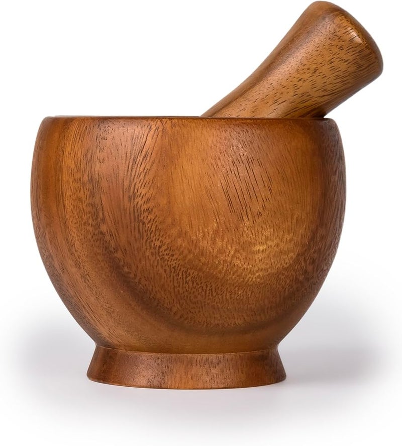 Billi Acacia Wood Mortar and Pestle Set – Ø12.5 x H10.5 cm Mortar, Ø4 x H14 cm Pestle – Durable Natural Wood Spice Grinder for Kitchen - Image 2