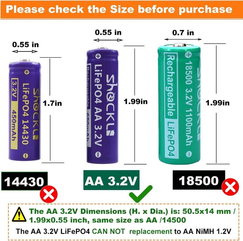 funkawa Shockli AA 3.2V Rechargeable Solar Battery with LiFePO4 Charger, AA 3.2 Volt LiFePO4 Solar Battery (4-Pack) for Panel Outdoor Garden Lights - Image 4