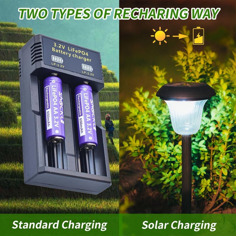 funkawa Shockli AA 3.2V Rechargeable Solar Battery with LiFePO4 Charger, AA 3.2 Volt LiFePO4 Solar Battery (4-Pack) for Panel Outdoor Garden Lights - Image 3