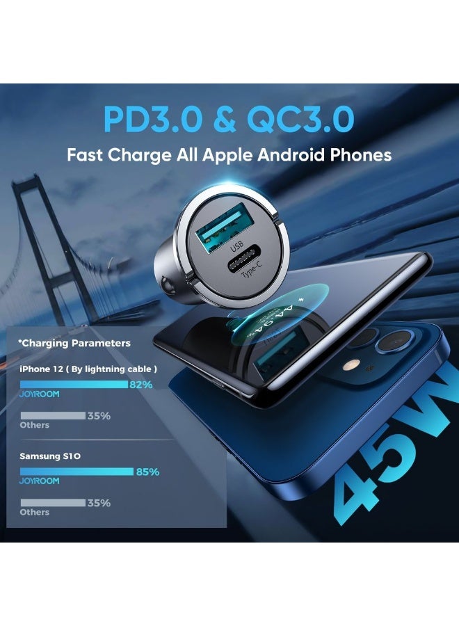 جوي روم شاحن سيارة ثنائي فائق السرعة بمنفذي USB Type-C بتقنية PD بقدرة 45 وات تارنش - Image 4