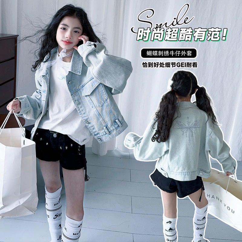 Girls' Denim Coat Fashionable Western Style Junior High School Students Early Spring Jacket Girls' Spring Top - Image 2