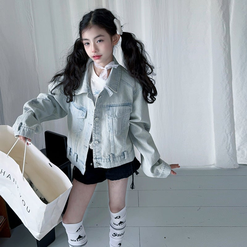 Girls' Denim Coat Fashionable Western Style Junior High School Students Early Spring Jacket Girls' Spring Top - Image 5
