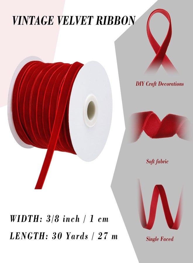 Chuangdi 3/8 Inch, 30 Yard Christmas Burgundy Velvet Ribbon Wide Vintage Velvet Ribbons for Christmas Tree Ornaments Flower Bouquets Wedding Wreath Bow Making DIY Craft Choker - Image 2