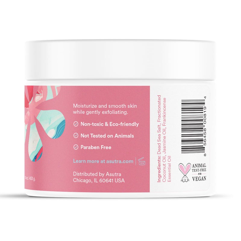 ASUTRA Dead Sea Salt Essential Oil Body Scrub Exfoliator (Refreshing Jasmine), 16 oz - Ultra Hydrating, Gentle, & Moisturizing - Coconut, Jasmine, and Frankincense Oils - Image 3