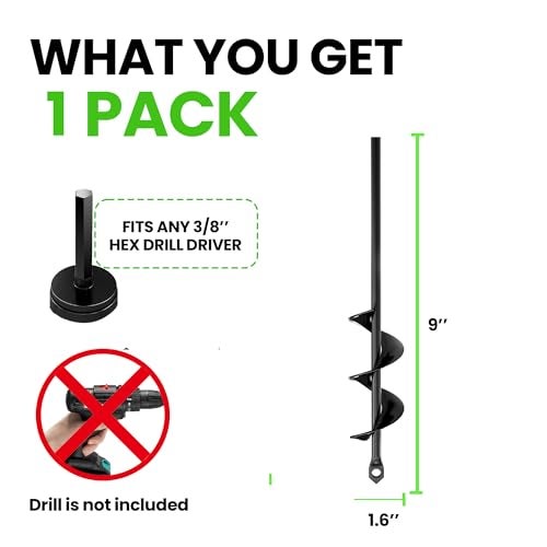 K-Brands KBrands Auger Drill Bit for Planting 16 x 9 Inch Spiral Hole Planter for Bulbs Bedding Plants and Umbrella Holes 38 Inch Hex Drive - Image 3