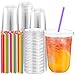 Ziliny 100 Pack Clear Plastic Cups With Flat Lids and Straws Disposable Drinking Cups for Iced Coffee Cold Drinks Juice Smoothies Milkshakes 16 oz - Image 1
