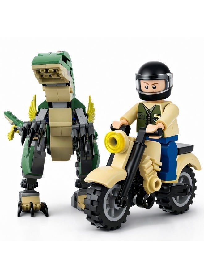 ELFIN World Dinosaur Village Therizinosaurus Building Blocks Set – 180 PCS Construction Toy with Minifigure & Bike - Image 1