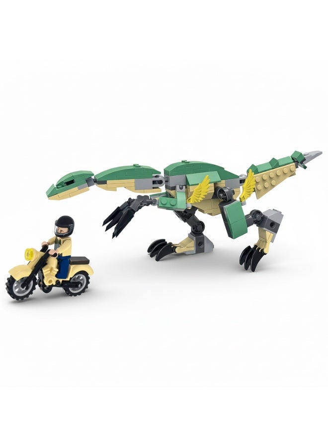ELFIN World Dinosaur Village Therizinosaurus Building Blocks Set – 180 PCS Construction Toy with Minifigure & Bike - Image 2