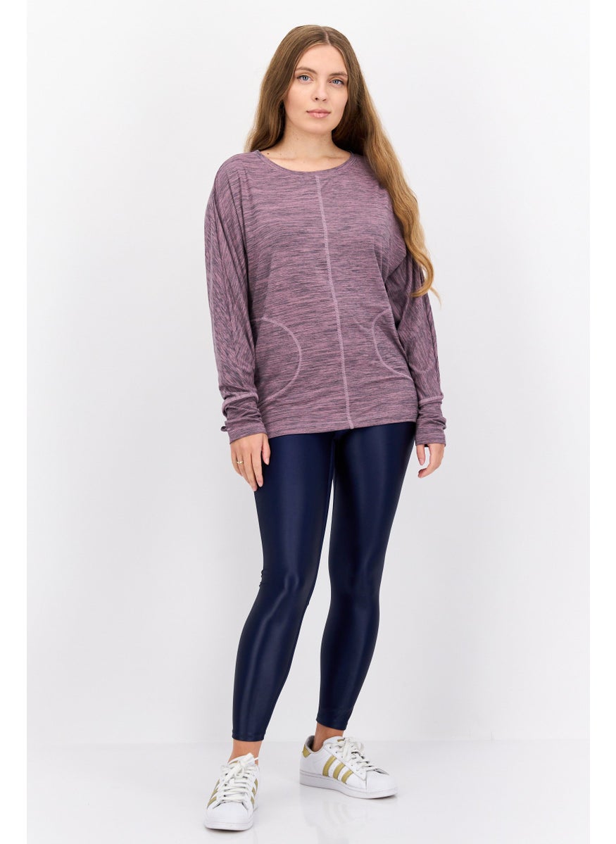 NINE WEST Women Sportswear Fit Long Sleeves Heather Outdoor T-Shirt, Light Mauve  - Image 4