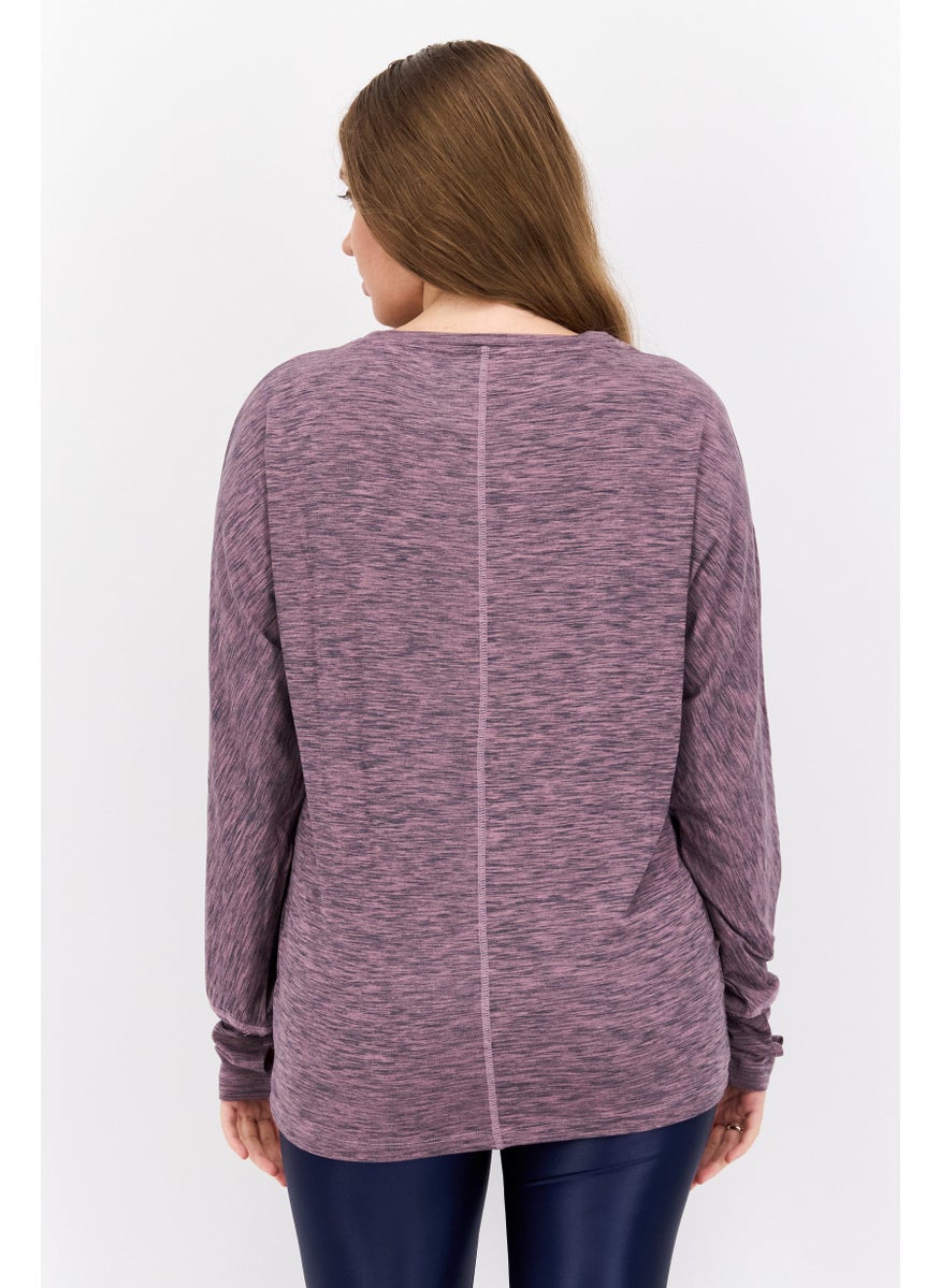 NINE WEST Women Sportswear Fit Long Sleeves Heather Outdoor T-Shirt, Light Mauve  - Image 3