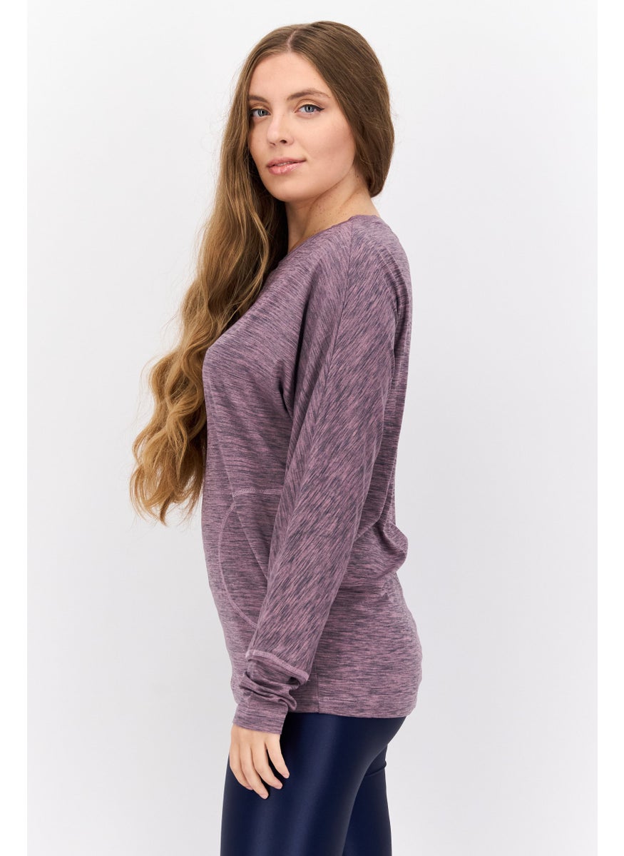 NINE WEST Women Sportswear Fit Long Sleeves Heather Outdoor T-Shirt, Light Mauve  - Image 2