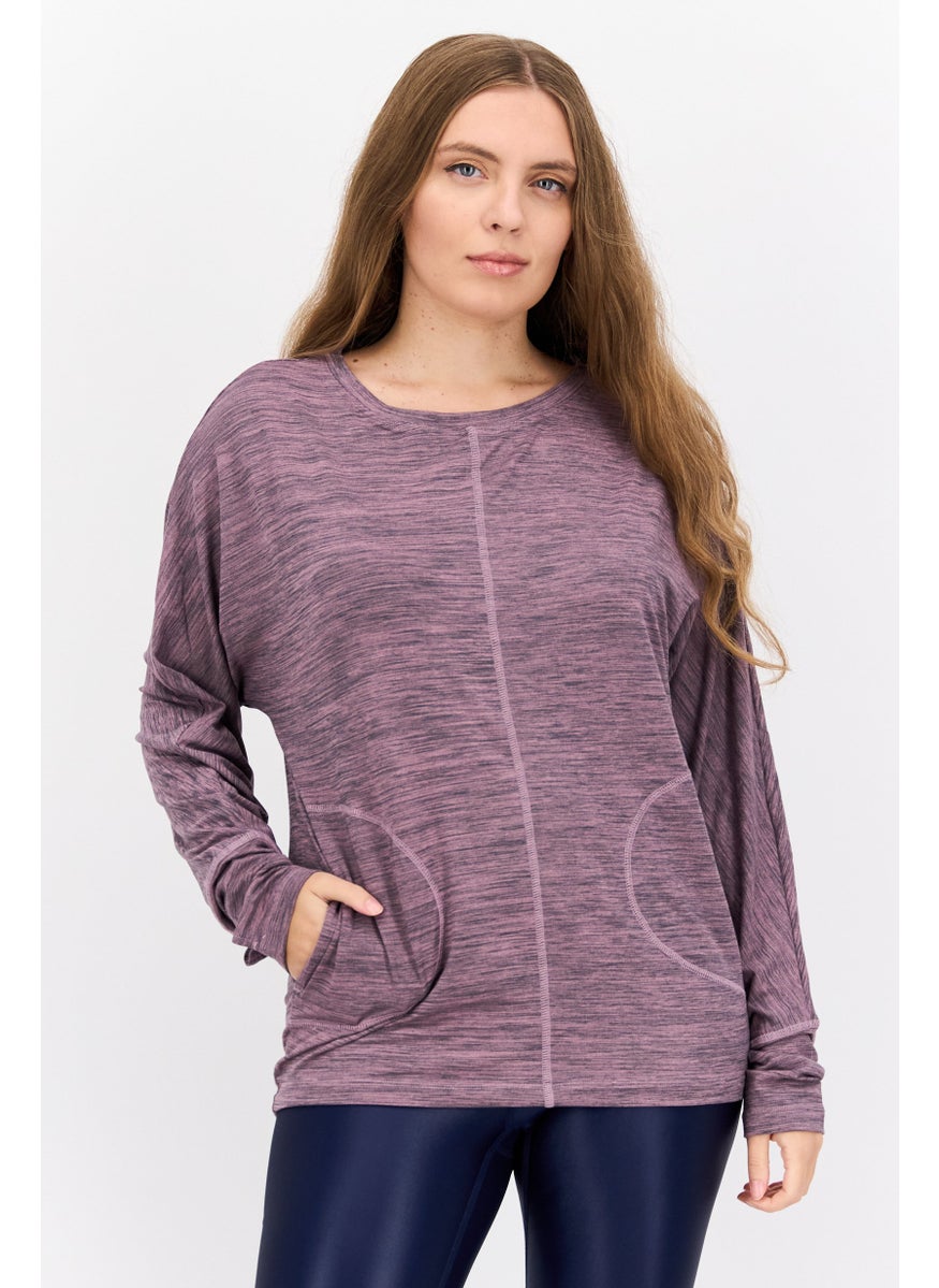NINE WEST Women Sportswear Fit Long Sleeves Heather Outdoor T-Shirt, Light Mauve  - Image 1