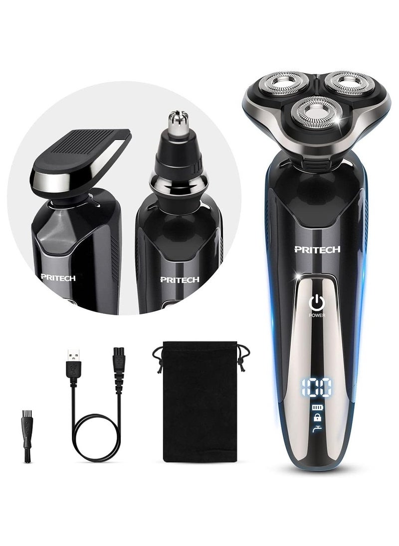 pritech Shaver for Men,3 in 1 Electric Razor Hair Beard Nose Trimmer Gromming Set,Coedless Rechargeable Shaving Wet and Dry USB Charging Black  - Image 1