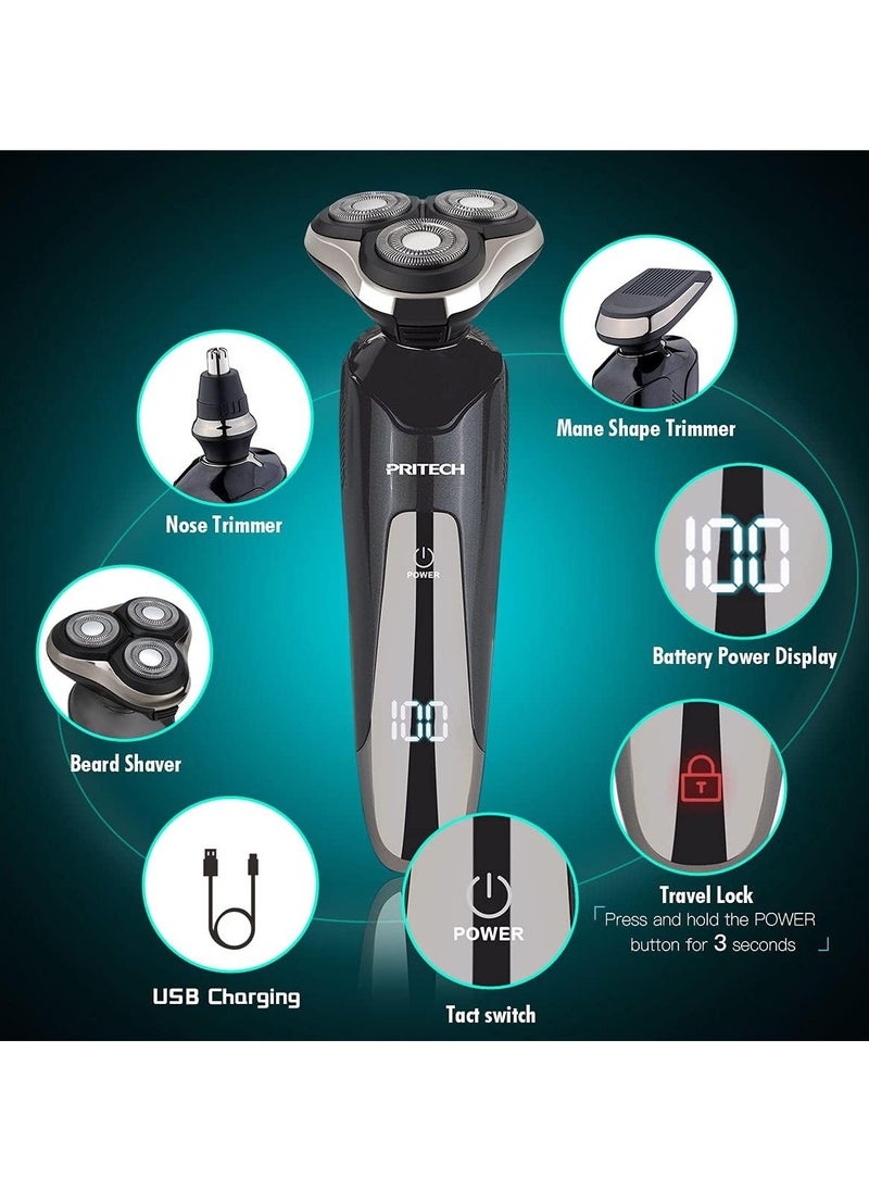 pritech Shaver for Men,3 in 1 Electric Razor Hair Beard Nose Trimmer Gromming Set,Coedless Rechargeable Shaving Wet and Dry USB Charging Black  - Image 2