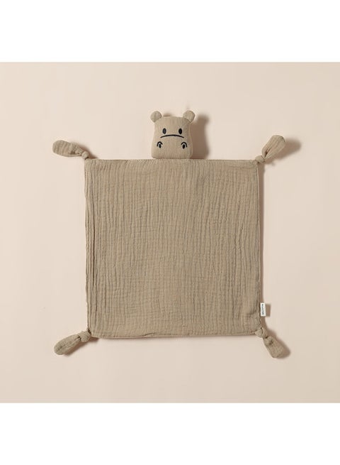 Pure Cotton Muslin Baby Soothing Towel Chewable Comforter Sleeping Aid Hush Puppy Doll Infant Sleep Training Toy Soft Fabric-Color:Deep Khakis (Hippo Anthem)