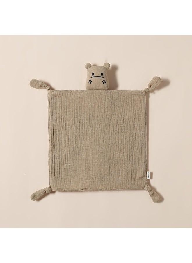 Pure Cotton Muslin Baby Soothing Towel Chewable Comforter Sleeping Aid Hush Puppy Doll Infant Sleep Training Toy Soft Fabric-Color:Deep Khakis (Hippo Anthem)