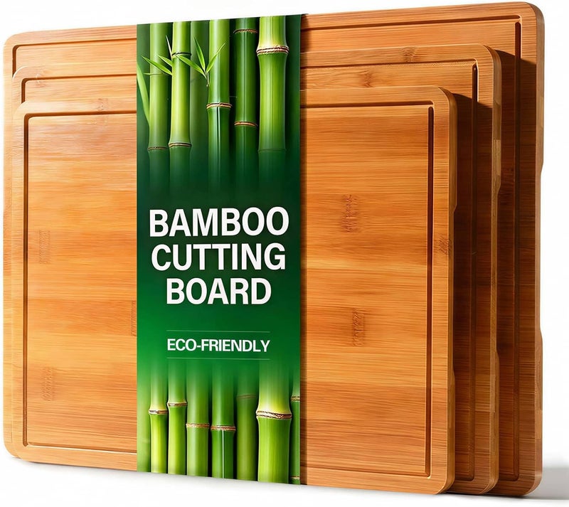 Zarler Bamboo Cutting Boards for Kitchen, Durable Wood Cutting Board with Juice Grooves and Handles, Wooden Chopping Borad Set for Meal Prep, 500℉ Carbonized Bamboo, XL Size, Ideal Kitchen Gift - Image 1