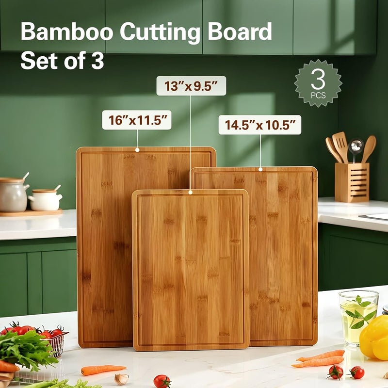 Zarler Bamboo Cutting Boards for Kitchen, Durable Wood Cutting Board with Juice Grooves and Handles, Wooden Chopping Borad Set for Meal Prep, 500℉ Carbonized Bamboo, XL Size, Ideal Kitchen Gift - Image 4