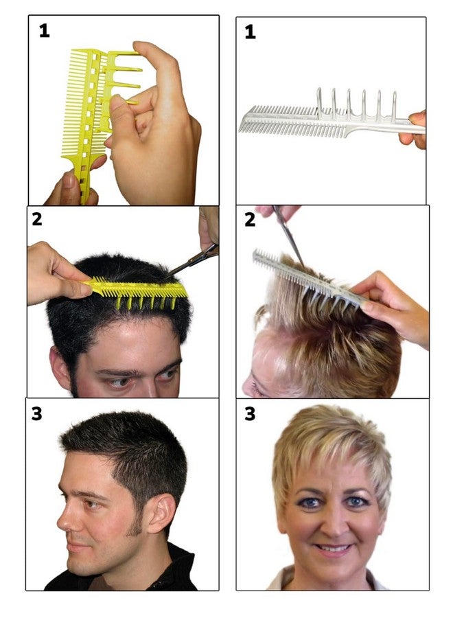 CombPal Scissor Clipper Over Comb Hair Cutting Tool Barber Hair Cutting Kit Diy Home Hair Cutting Guide Comb Set (Classic Set Yellow) - Image 3