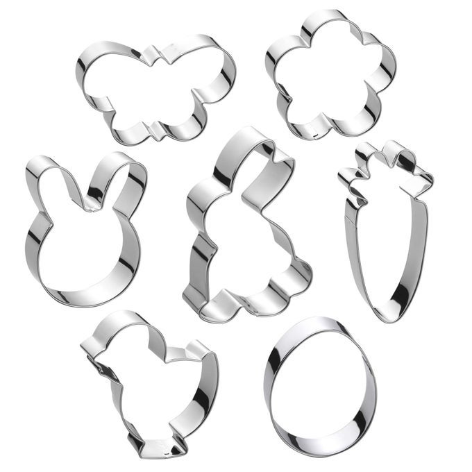 EASTER COOKIE CUTTER SET 7 PIECE EGG CARROT BUNNY FLOWER CHICK BUNNY FACE AND BUTTERFLY
