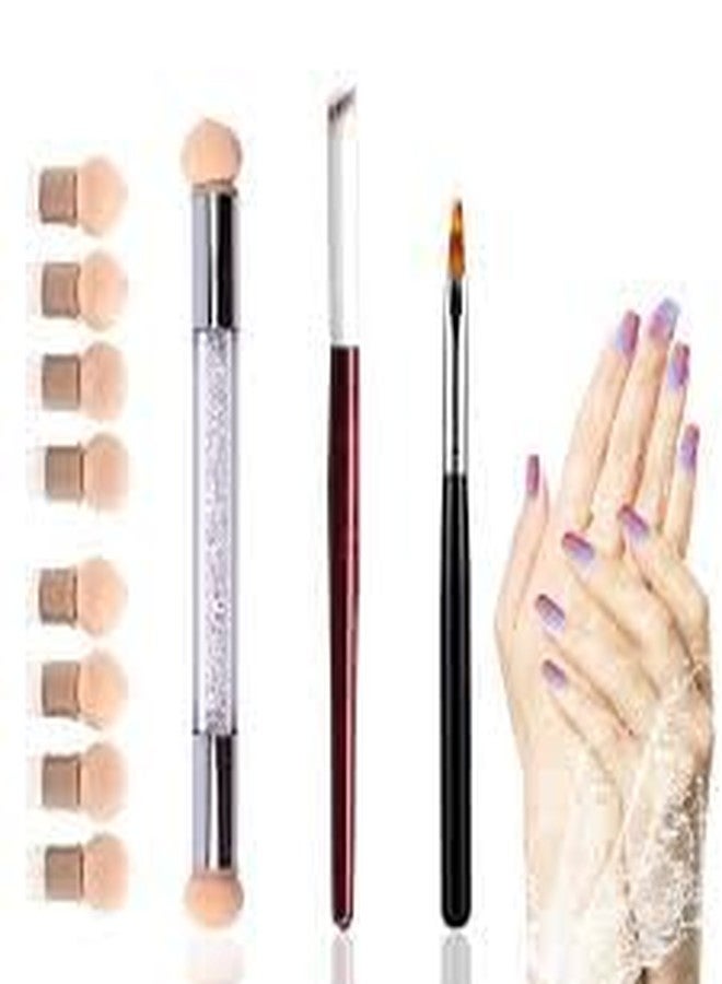 Ruby Face Rubyface 3 Pcs Ombre Nail Art Brush Set Wooden Gel Builder Brush Double Head Nail Gradient Shading Pen With 4 Replaceable Sponge Heads Manicure Tools - Image 1