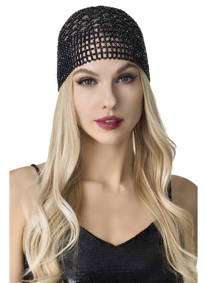 BABEYOND 1920s Beaded Cap Headpiece Belly Dance Cap Exotic Cleopatra Headpiece for Gatsby Themed Party (Black) - Image 1
