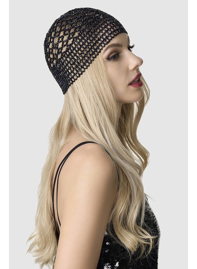 BABEYOND 1920s Beaded Cap Headpiece Belly Dance Cap Exotic Cleopatra Headpiece for Gatsby Themed Party (Black) - Image 3