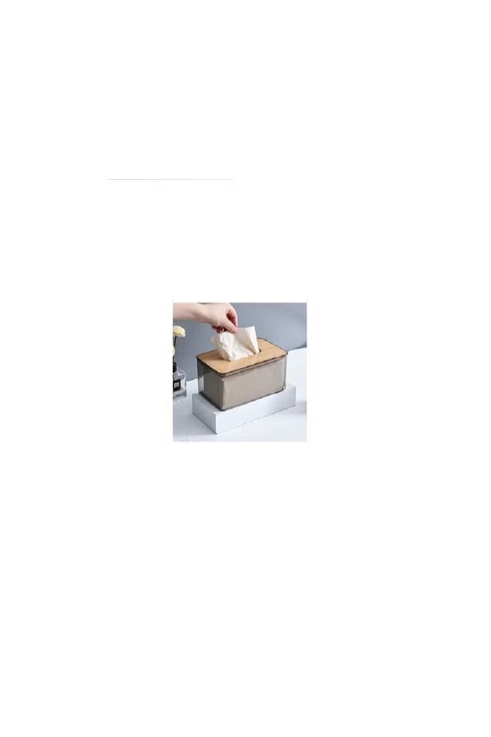 Clear Rectangular Abstract Design Tissue Holder with Bamboo Cover for Facial Tissue Holder in Bathroom, Living Room, Bedroom - Image 2