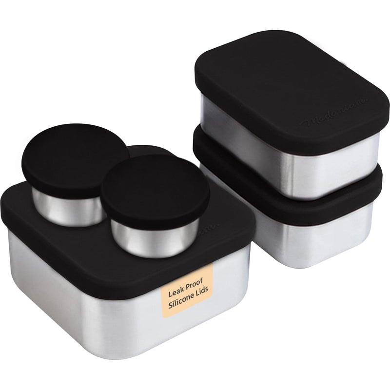 Modaniam Flexibento - Leak proof Stainless Steel Bento Box | Stainless steel Snack Containers | Food Containers with Silicone Lids | Metal Food Containers| Bentobox - Black, 52 Oz Set (set of 5) - Image 1