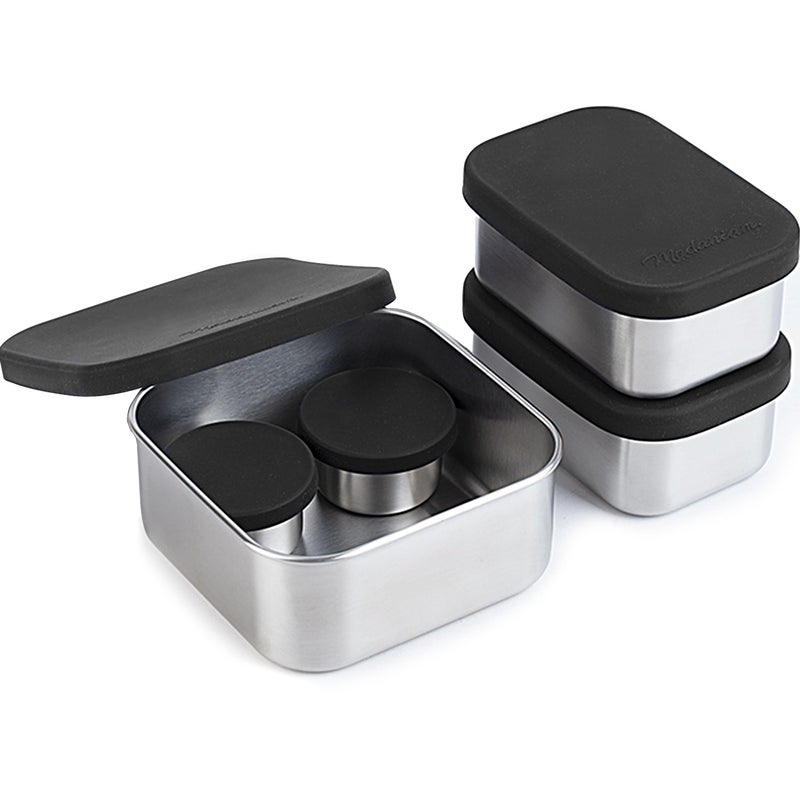 Modaniam Flexibento - Leak proof Stainless Steel Bento Box | Stainless steel Snack Containers | Food Containers with Silicone Lids | Metal Food Containers| Bentobox - Black, 52 Oz Set (set of 5) - Image 5