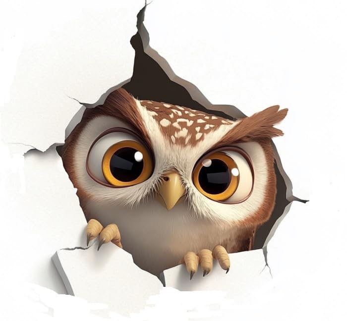MAKTEM Peeking Owl 3D Broken Wall Car Decal 3D Effect Broken Wall Peeking Design Removable Vinyl Car Decor for Window or Bumper 3D Cartoon - Image 1