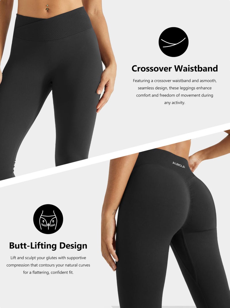 AUROLA Influence Crossover Waistband Workout Leggings for Women, Seamless High Waist Athletic Scrunch Butt Gym Yoga Pants (Black,M) - Image 4