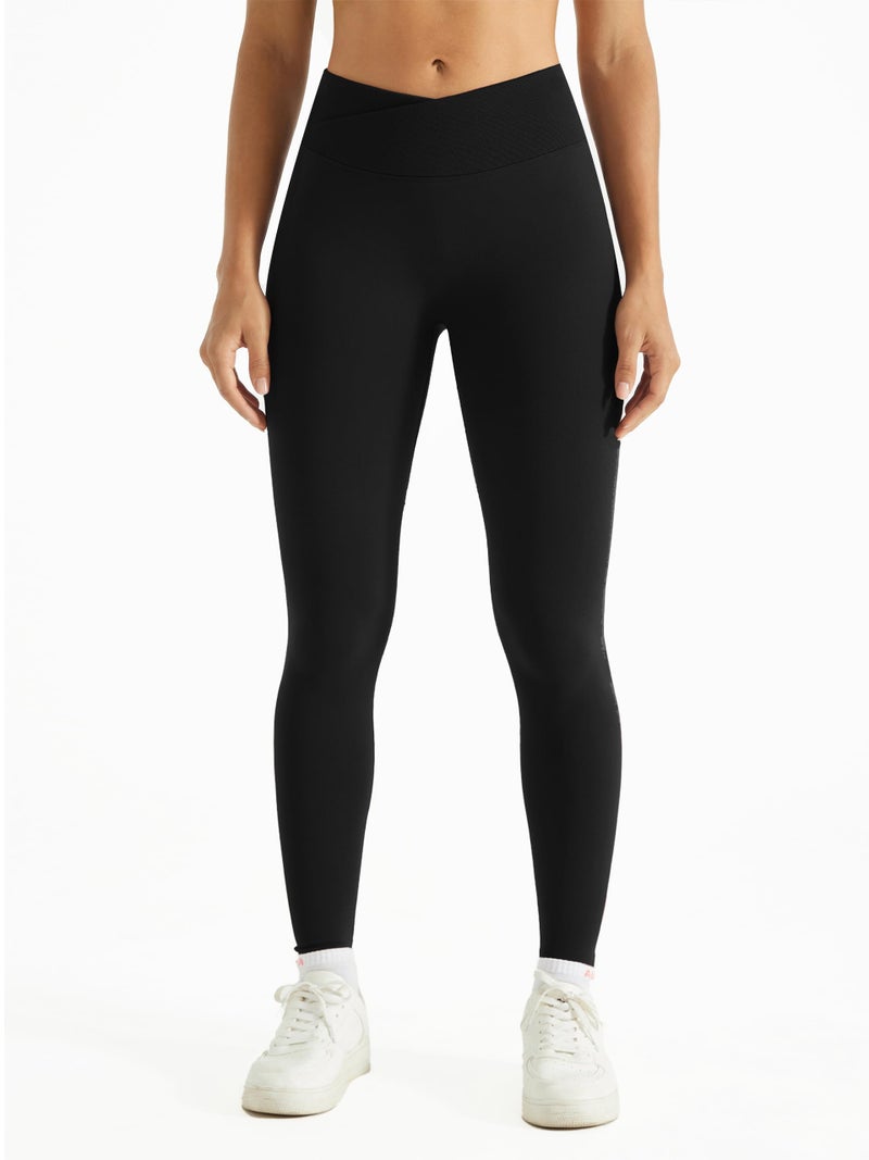 AUROLA Influence Crossover Waistband Workout Leggings for Women, Seamless High Waist Athletic Scrunch Butt Gym Yoga Pants (Black,M) - Image 2