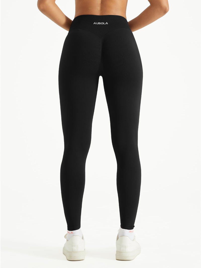 AUROLA Influence Crossover Waistband Workout Leggings for Women, Seamless High Waist Athletic Scrunch Butt Gym Yoga Pants (Black,M) - Image 3