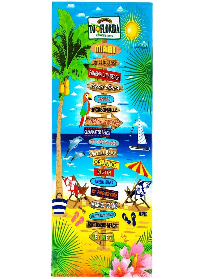 Beachland Florida Beach Towel 30 x 60 inch 100% Cotton (1 Towel 30" x 60", Florida Signs) - Image 1