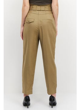 Couture Made For Vero Moda Women Regular Fit Plain Belted Pants, Olive  - Image 4