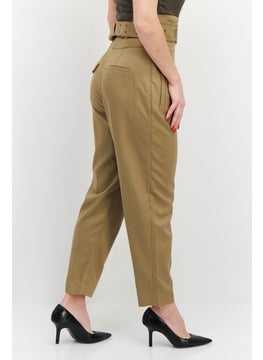 Couture Made For Vero Moda Women Regular Fit Plain Belted Pants, Olive  - Image 3