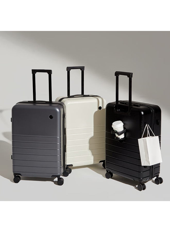 Soo Luggage Suitcase With Cup Holder, Trolley Case For Men And Women, Travel Suitcase, Password Lock, Large Capacity Leather Suitcase, Gray, 24 Inches - Image 2