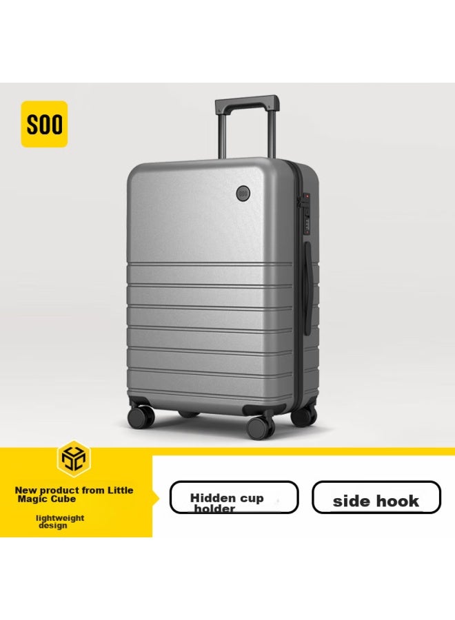 Soo Luggage Suitcase With Cup Holder, Trolley Case For Men And Women, Travel Suitcase, Password Lock, Large Capacity Leather Suitcase, Gray, 24 Inches - Image 1