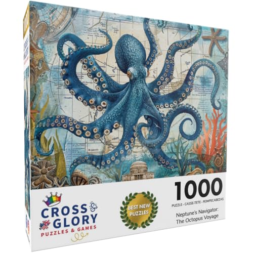 Cross & Glory Cross Glory 1000 Piece Jigsaw Puzzle for Adults Neptunes Navigator The Octopus Voyage Marine Ocean Artwork Puzzle Challenging Brain Teaser - Image 5