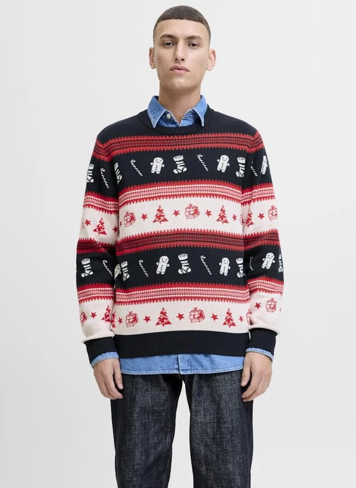 JACK & JONES Christmas Knit Neck Long Sleeve Sweater