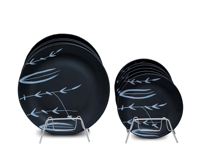 Caffeine Caffeine Ceramic Handmade Red and Black Bamboo Dinner Set (37 Pieces - Microwave & Dishwasher Safe) - Image 3