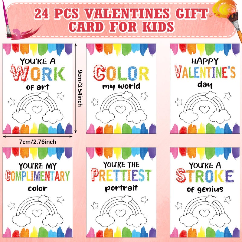 Fullhawl 24 Sets Valentines Gift Mini Painting Set Heart Shape Canvas Wooden Easel, Watercolor Paint and Brush Kit with Valentines Cards for Exchange Gifts Party Favors - Image 2